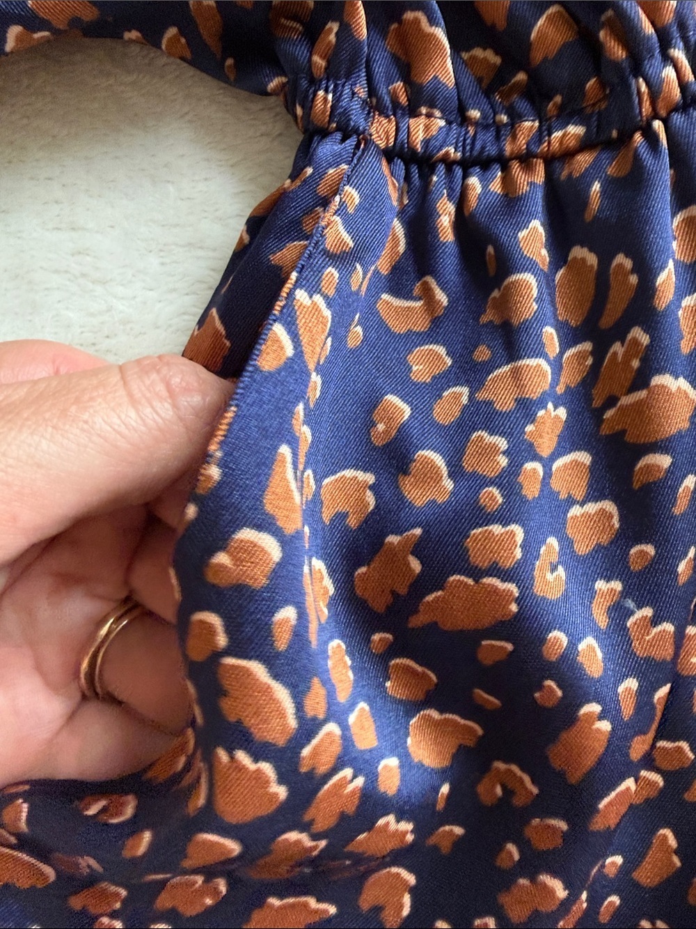 Glam Navy & Copper Leopard Print Long Sleeve Romper Open Back Boho Playsuit NWT - Picture 11 of 14